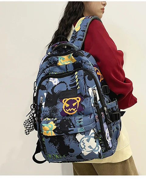 Trendy Personalized Graffiti Japanese Backpack | Large Capacity Book Bag