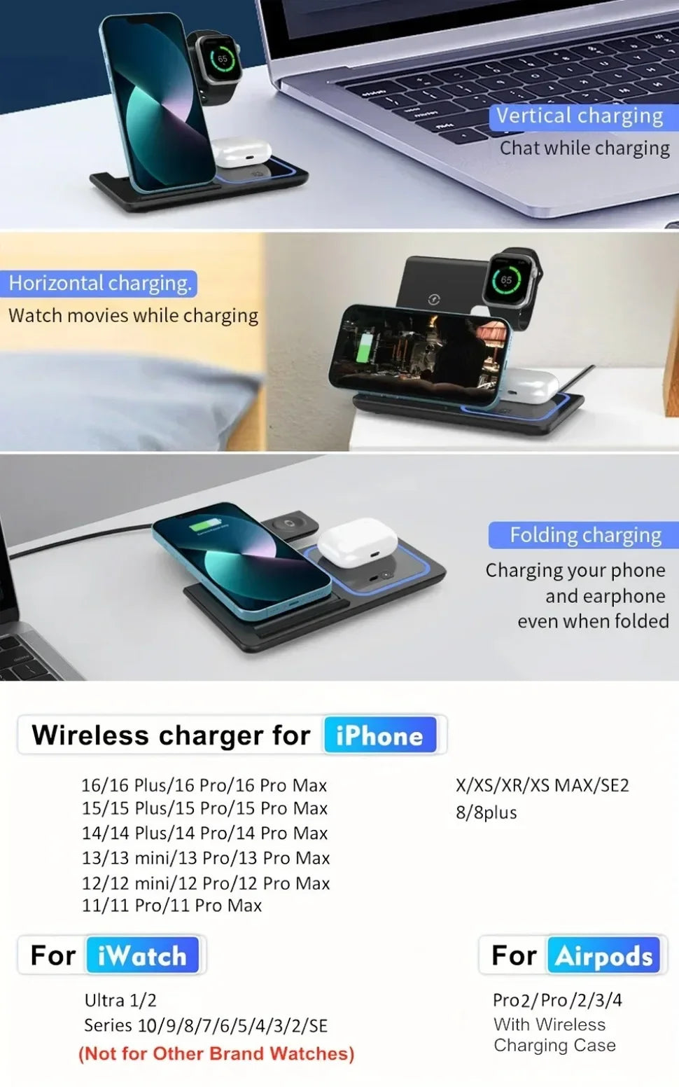 Foldable 3-in-1 Wireless Charging Station | Fast & Convenient Charging