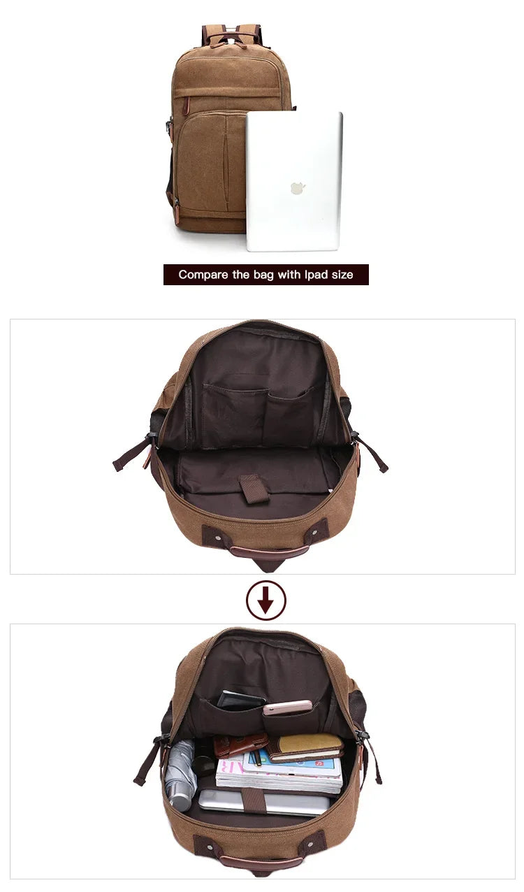 Men's Multifunctional Canvas Backpack | Spacious Travel & Hiking Bag