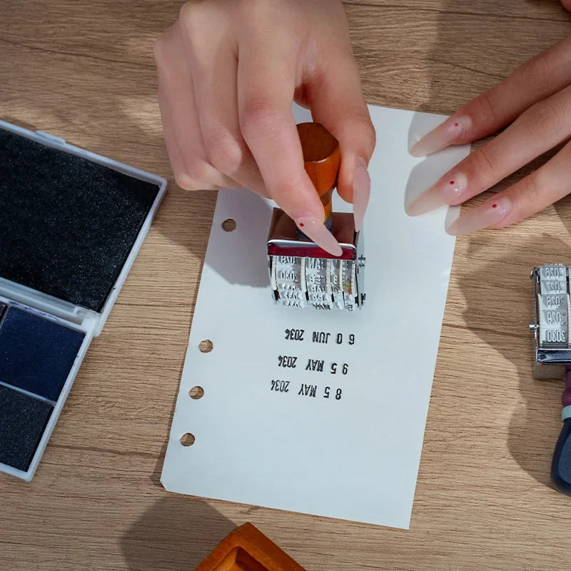 Retro Wooden Rolling Calendar Stamp | Adjustable Date Stamp for Journaling