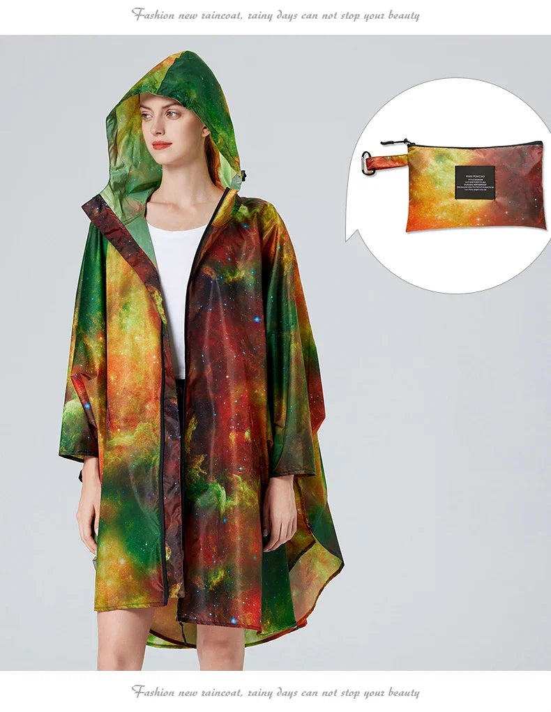 Big Size Women Gradient Color Raincoat | Lightweight Waterproof Cloak