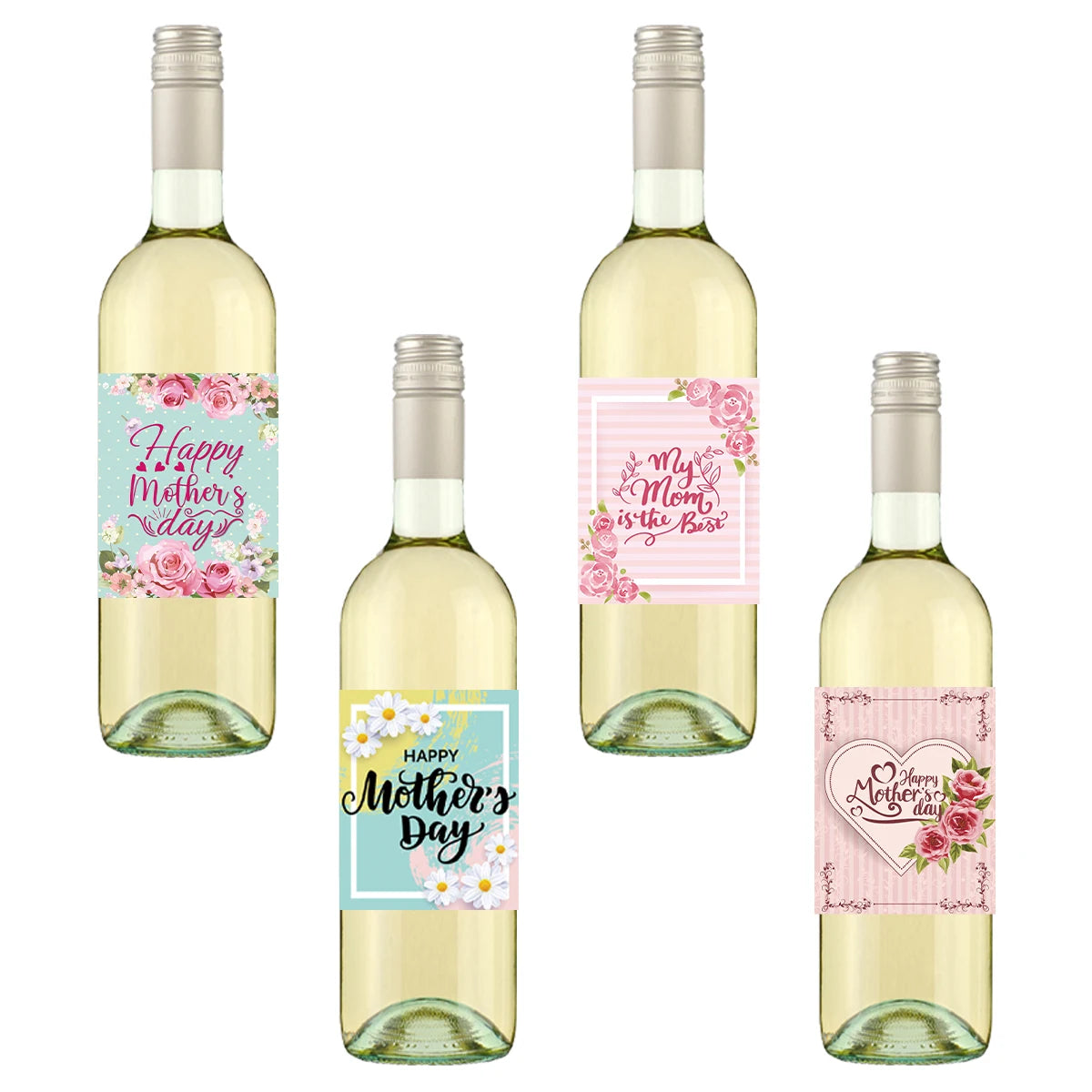 24pcs Mother's Day Wine Bottle Label Stickers | Floral Gift Decor