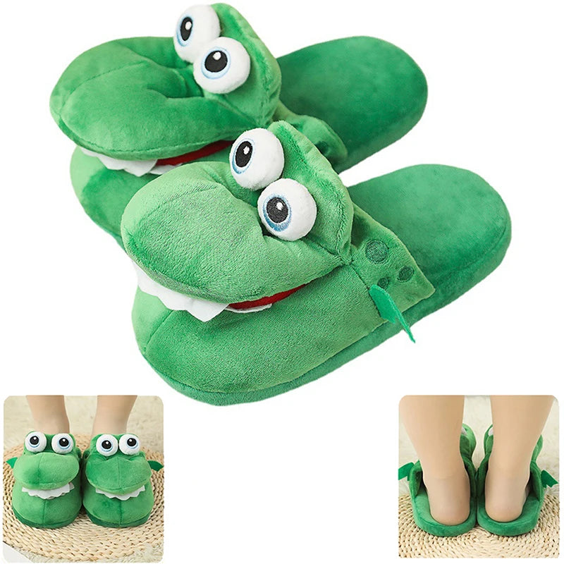 Cute Moving Mouth Crocodile Plush Slippers | Funny Warm Indoor Shoes
