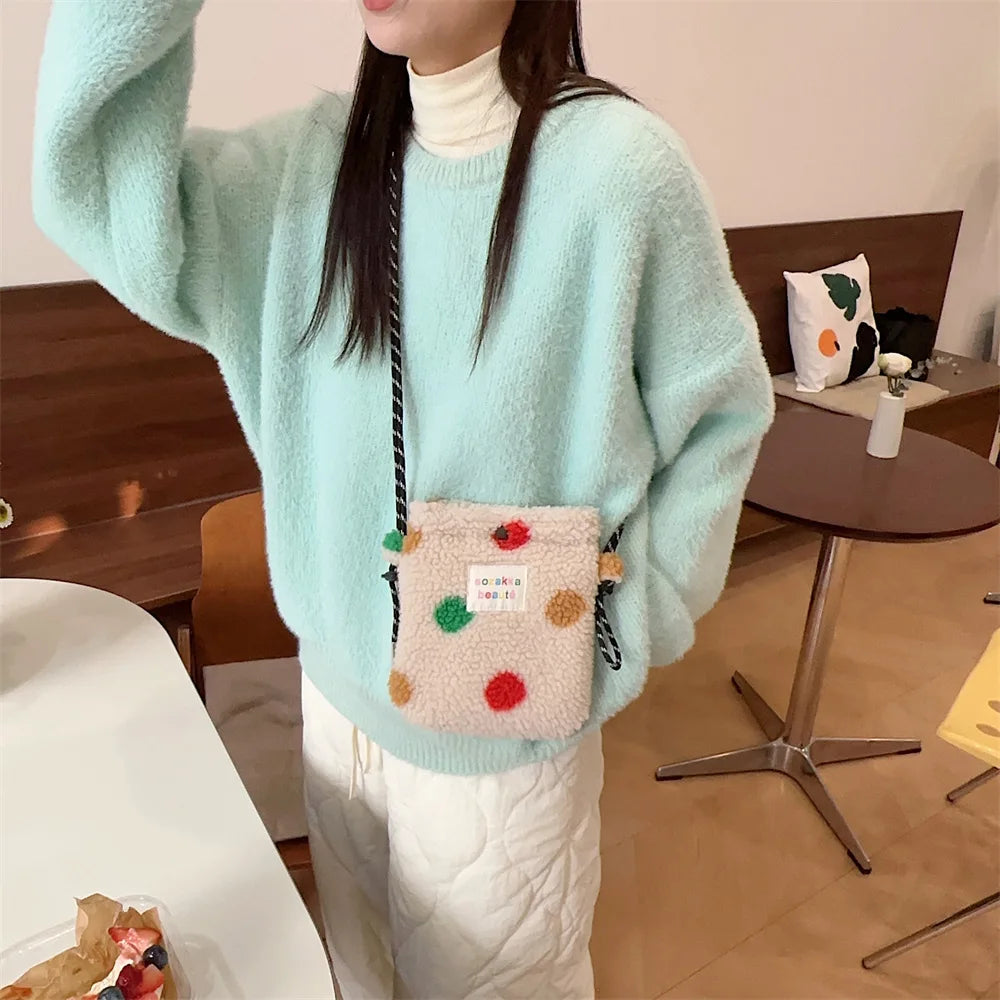 Cute Plush Dot Crossbody Bags for Women | Portable Shoulder Bag