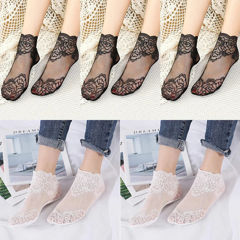 Invisible Lace Socks for Women | Non-Slip Thin Boat Socks