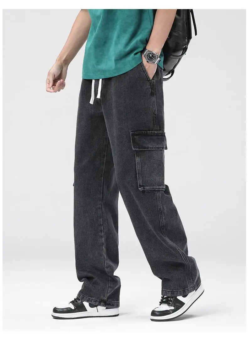 Men's Baggy Cargo Jeans with Elastic Waist | Casual Vintage Style