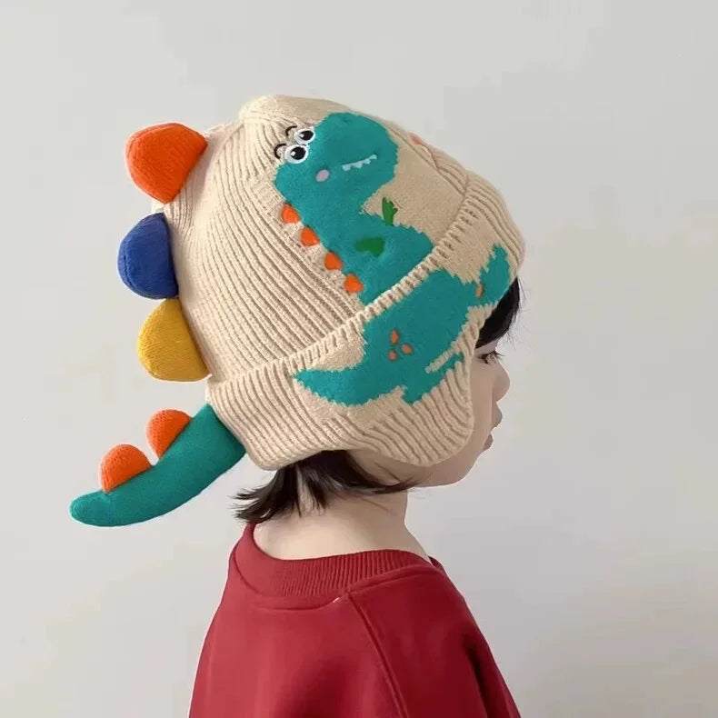 Kids Dinosaur Knitted Beanie Hat | Funny Warm Winter Cap