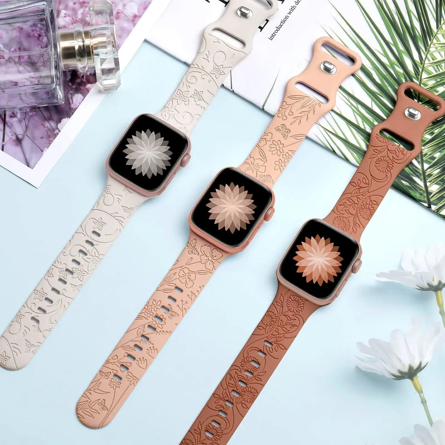 Floral Engraved Silicone Strap | Elegant Replacement Band for Apple Watch
