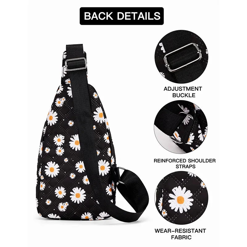Floral Quilted Mini Sling Chest Bag | Adjustable Crossbody Backpack