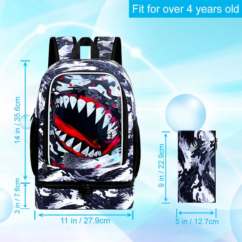 2 In 1 Shark Backpack with Lunch Box | Fun Kids Bookbag