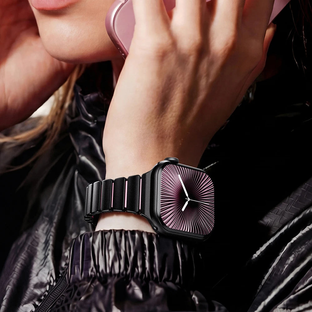 Slim Stainless Steel Rubber Strap for Apple Watch - Versatile & Stylish