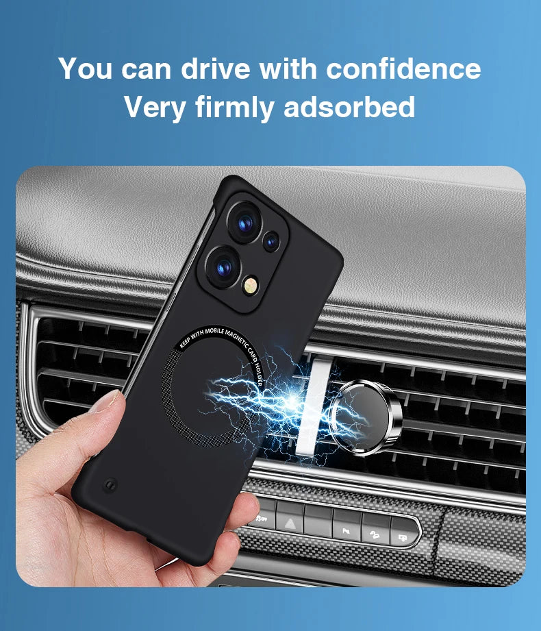 Magnetic Frameless Phone Case for OPPO Reno 13 Reno13 Pro 13Pro 5G Hard PC Armor Wireless Charging Bumper Cover Plain Thin Shell