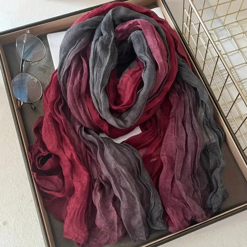 Women's Bohemian Gradient Blue Scarf | Lightweight Ruffled Shawl