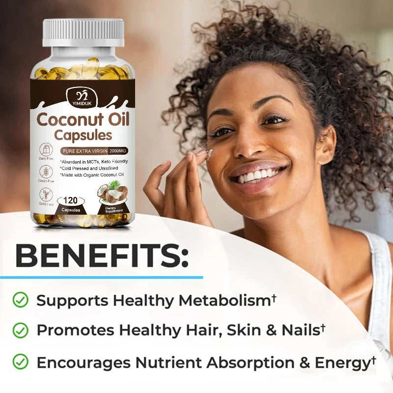 2000mg Coconut Oil Capsules | Boost Metabolism & Nourish Skin