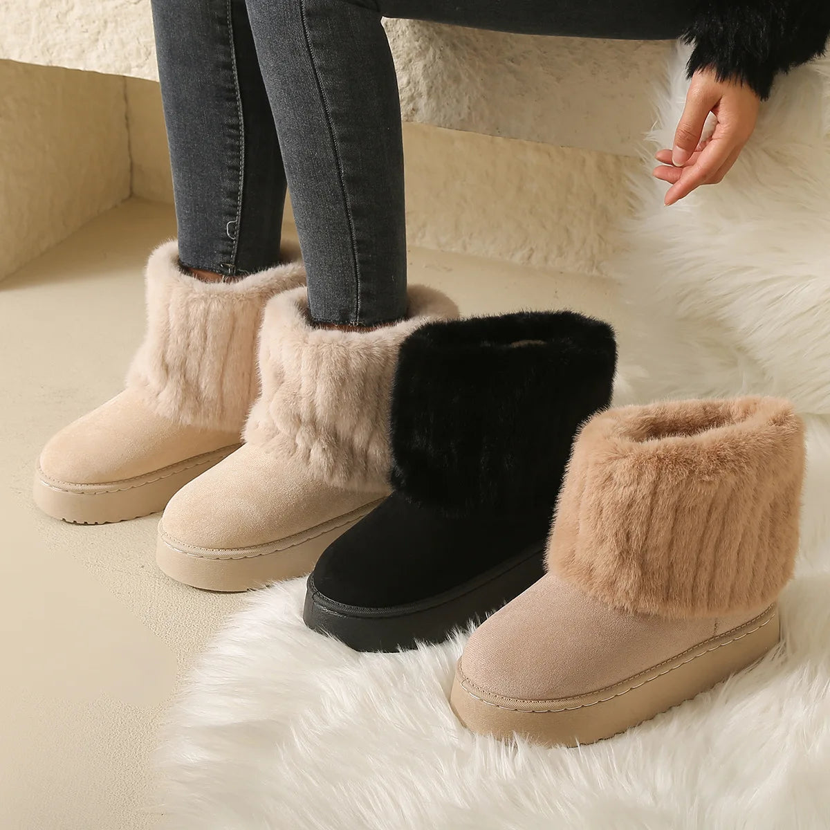 Men's Korean Style Fleece Snow Boots | Warm Plush Mid-Calf Winter Loafers