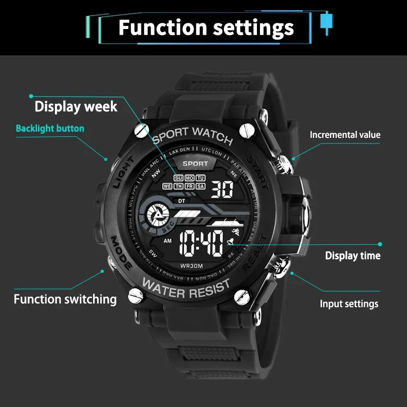 Men's Waterproof Sports Watch | Multifunctional Digital Military Design