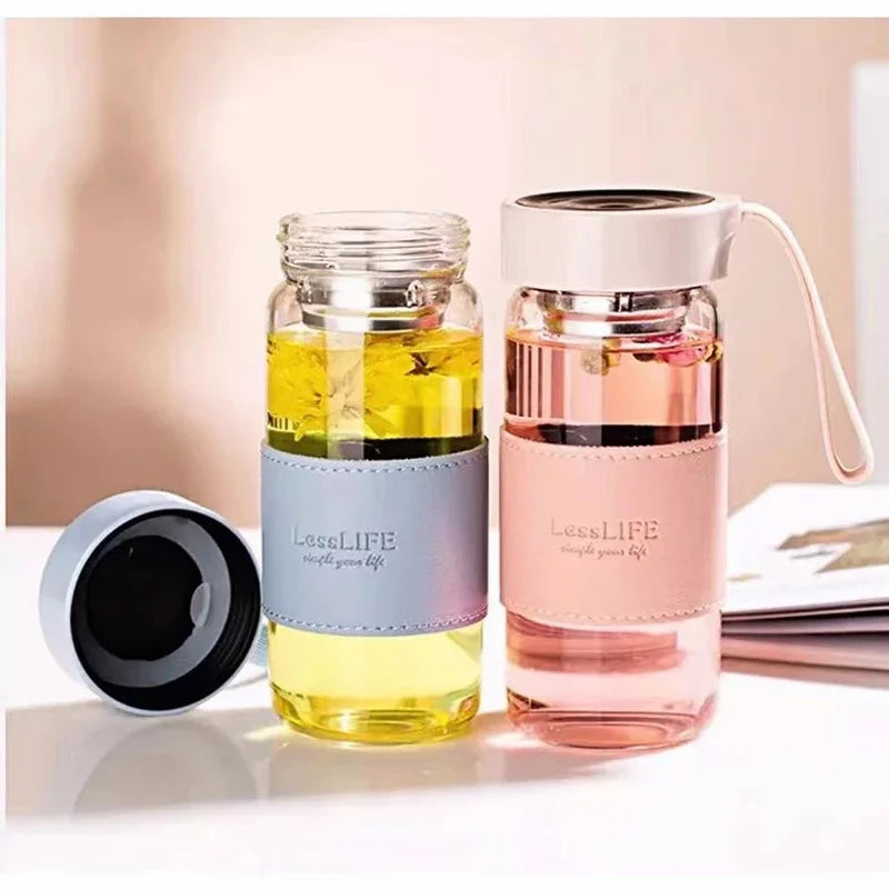 Japanese Style Glass Water Bottle with Tea Infuser | 480ml