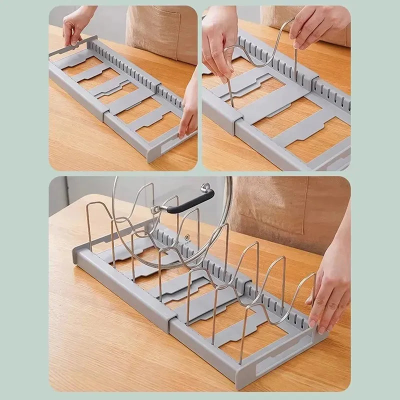 Expandable Kitchen Pot Pan Organizer | Adjustable Lid Storage
