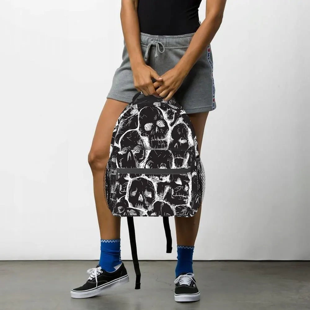 Gothic Skull Print Backpack | Lightweight Casual School Bag