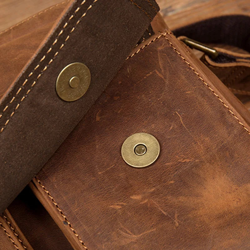 Handmade Crazy Horse Leather Crossbody Small Backpack for Men