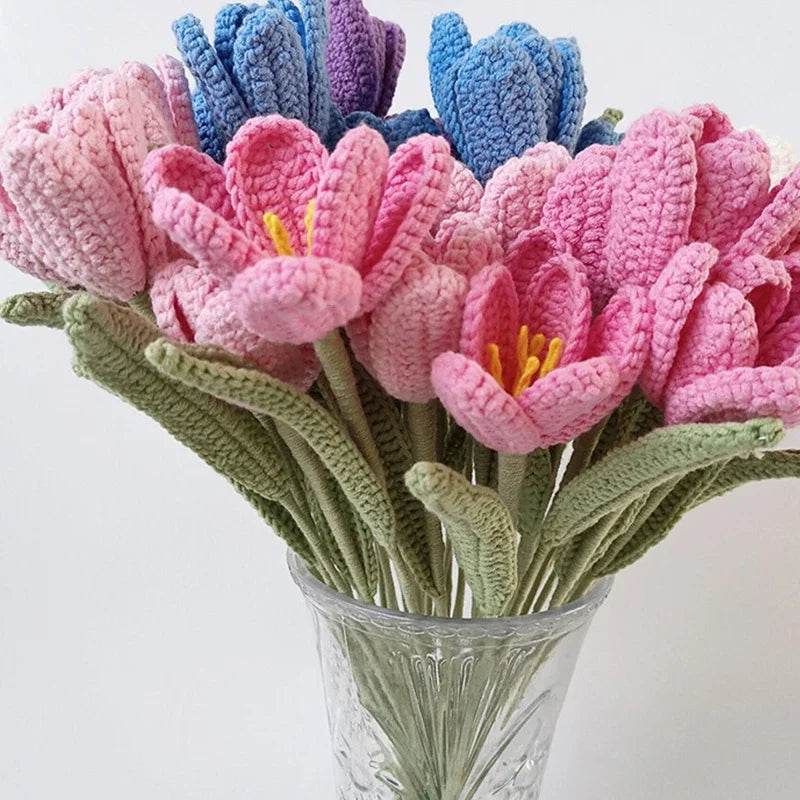 Ramo de tulipanes artificiales tejidos a mano para bodas y decoración