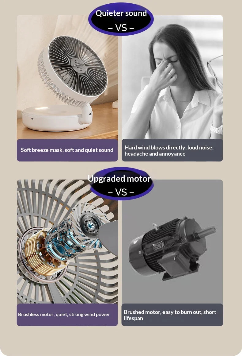 5000mAh Foldable Glow-in-the-Dark Wall Mount Fan | Portable and Quiet