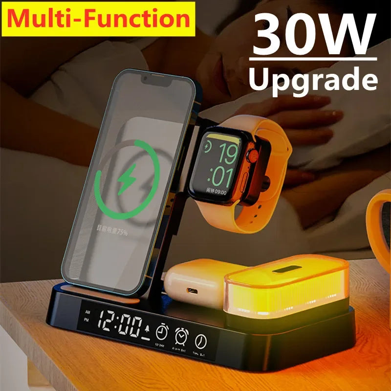 30W 3-in-1 Wireless Charging Station & Night Light Dock
