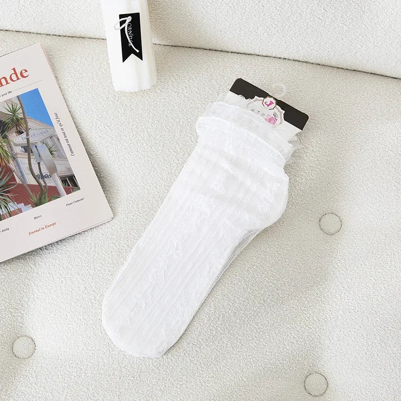 Ultra-Thin Transparent Lace Ruffle Socks for Women | Summer Style