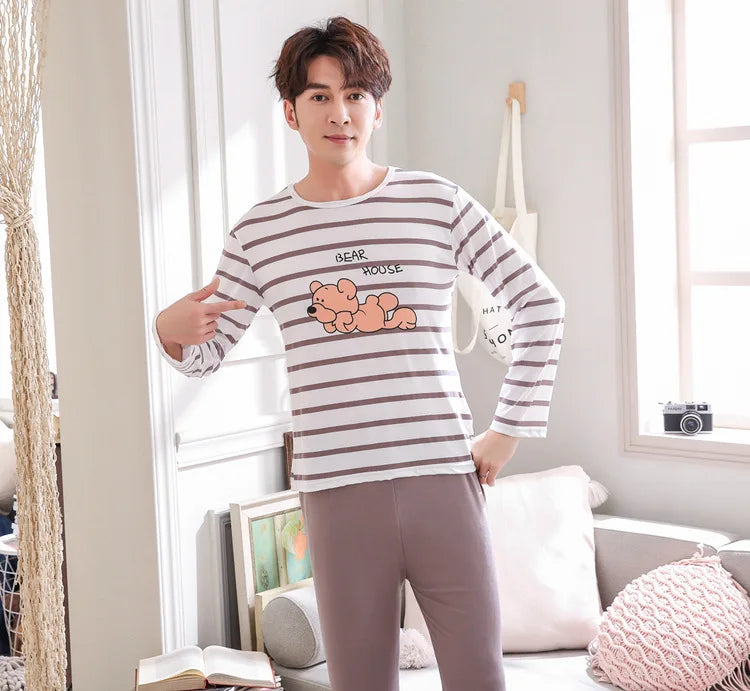 Men's Striped Long-Sleeved Pajamas | Comfortable Sleepwear Set