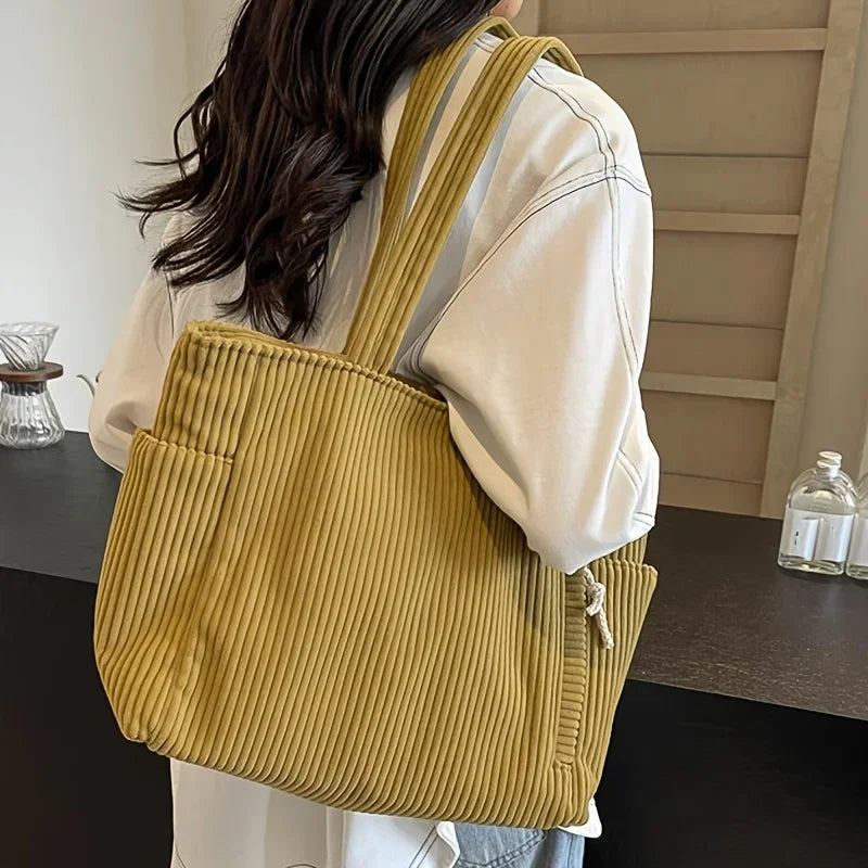 Bolso tote de pana espacioso con cremallera | Bolso de mano elegante