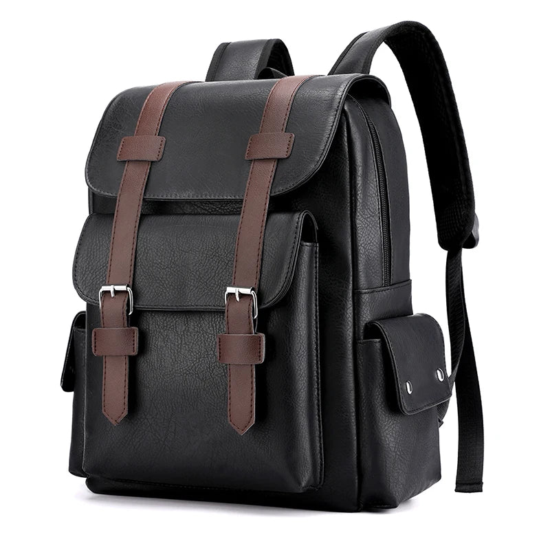 Men's PU Leather Backpack | Stylish Schoolbag for Laptops