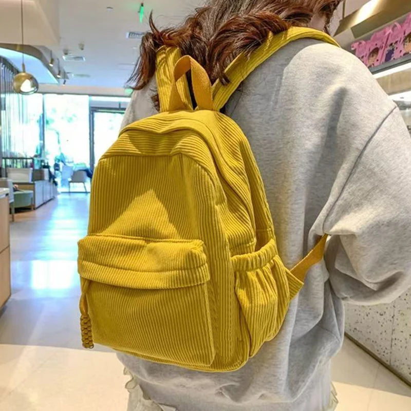 Trendy Women's Multi-color Corduroy Backpack | Stylish Daily Bag
