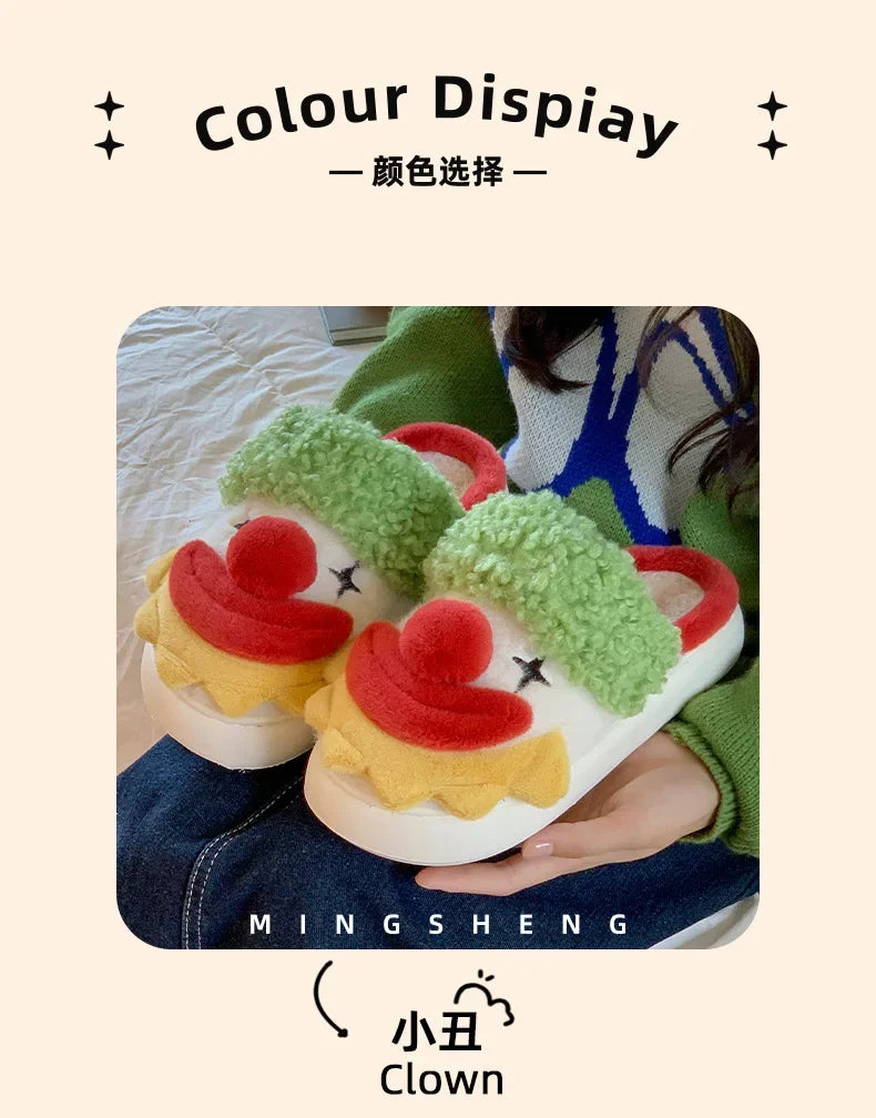 Funny Fluffy Platform Slippers | Cozy Cartoon Indoor/Outdoor Shoes