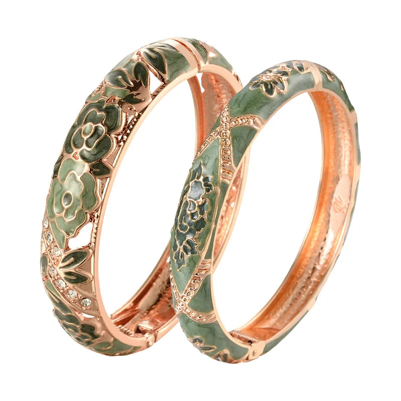 Stylish Cloisonne Double Bangle Set | Elegant Enamel Bracelets for Women