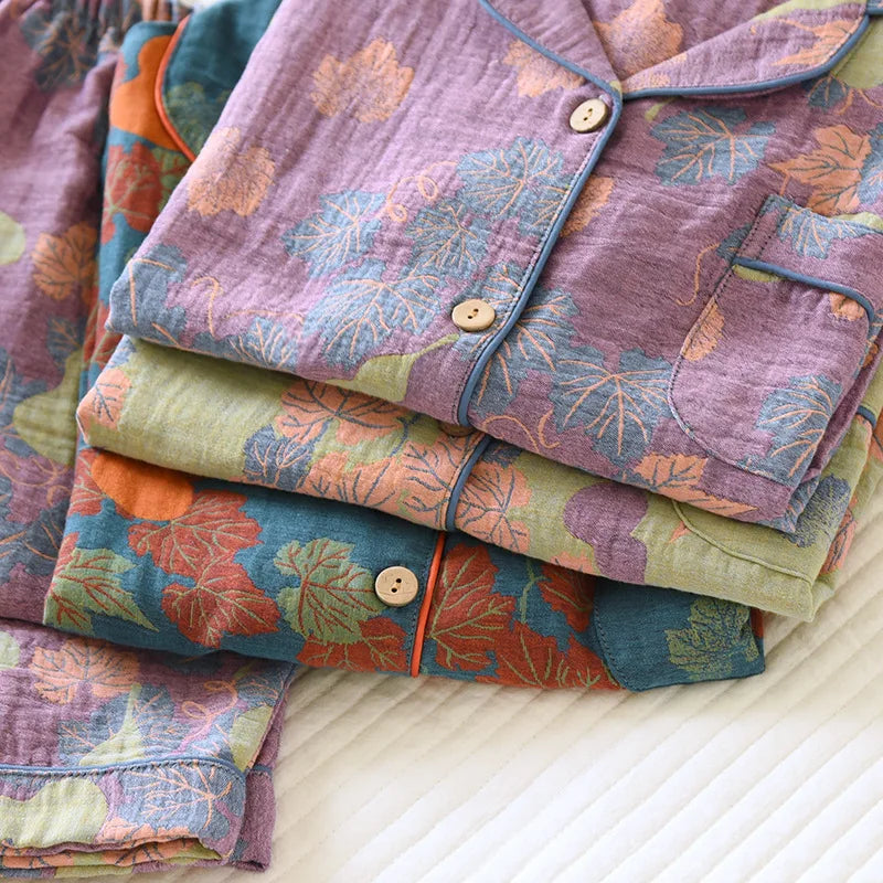 2026 Japanese Spring and Autumn New Women's Pajama Set 100% Cotton Vintage Long sleeved Pants Two Piece Set for Home Furnishings
