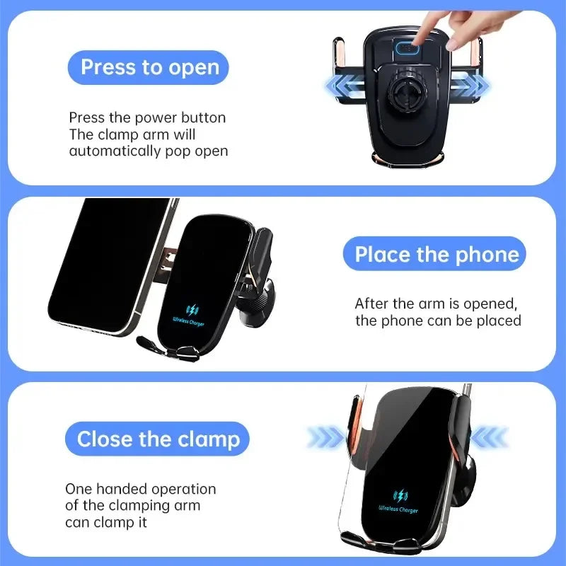 Wireless Car Charger with Fast Charge & Clamping Holder
