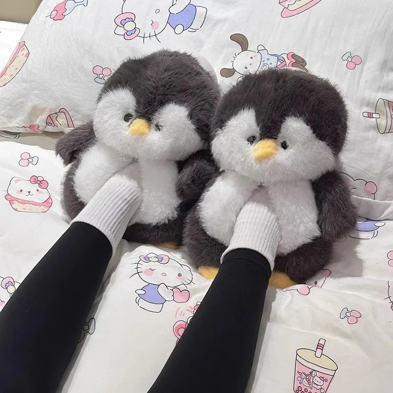 Cute Cartoon Penguin Cotton Slippers | Warm Plush Indoor Shoes