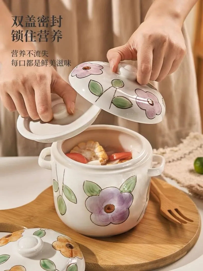 Hand-Painted Ceramic Stew Pot | Versatile Heat-Resistant Cookware