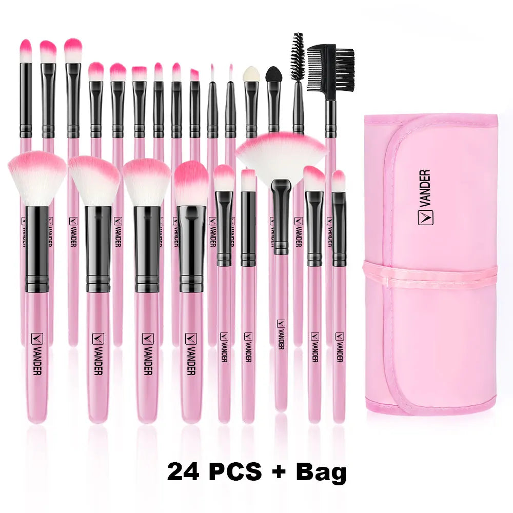 24 Piece Makeup Brush Set – Soft Bristle Synthetic Brushes with Wood Handles for Foundation, Blush, Eyeshadow, Powder & Blending – Full Face Beauty Tools
