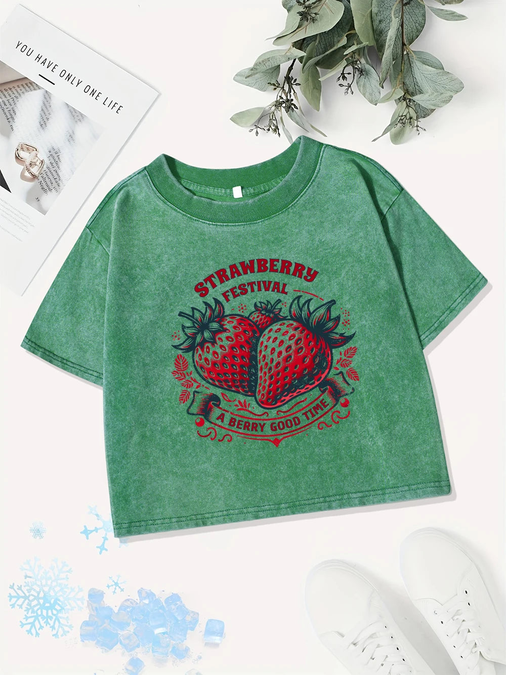 Women's Summer Cotton Crop Top | Casual Strawberry Print Tee
