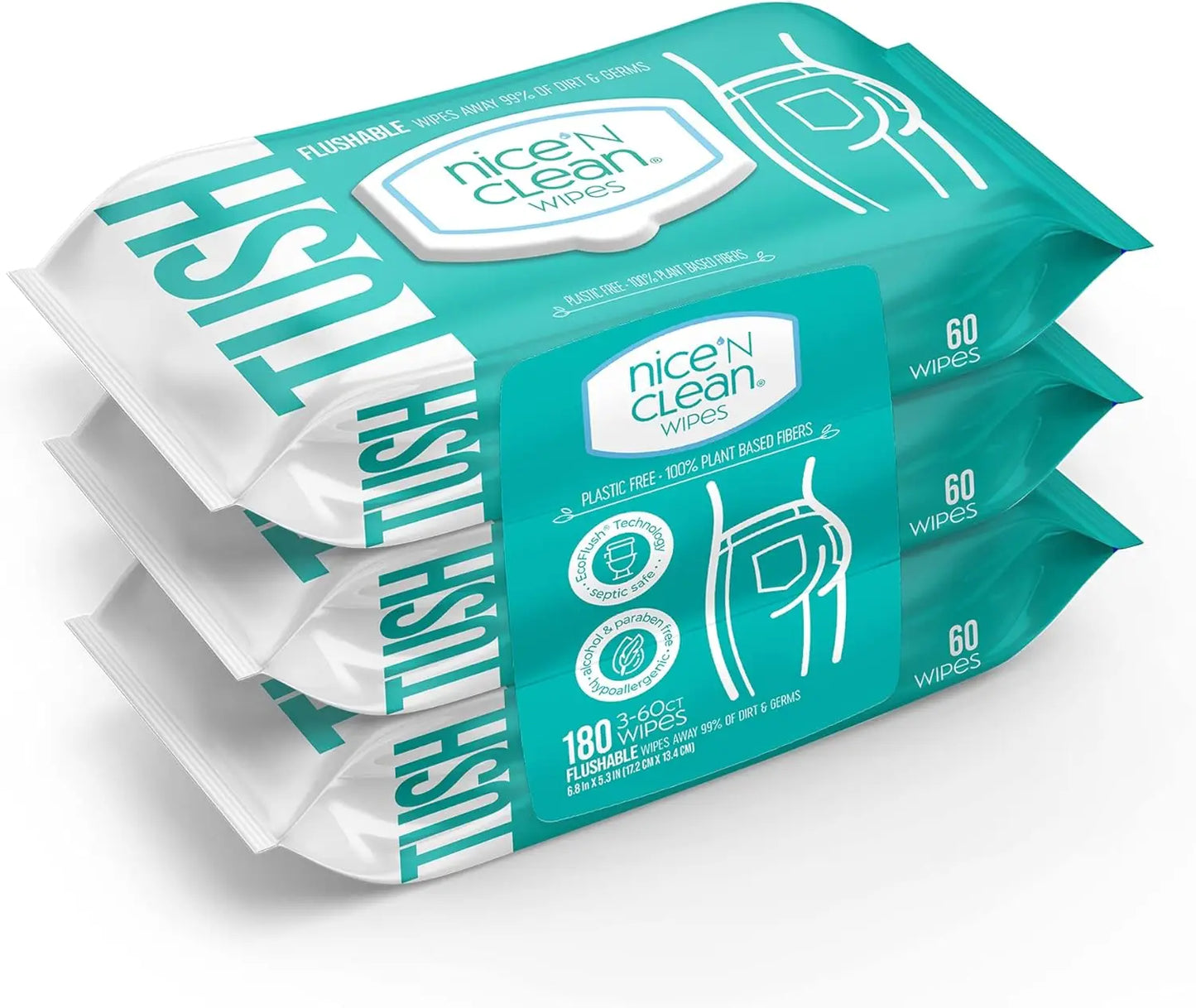 Flushable Wipes 3x60 | Plant-Based, Aloe & Vitamin E, Septic Safe