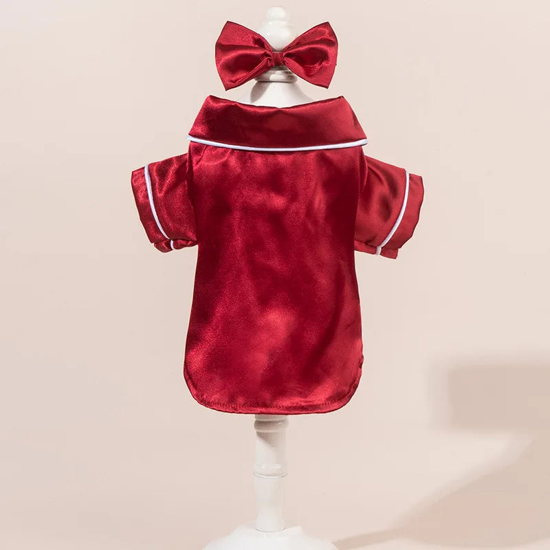 Cute Solid Color Pet Pajama Set with Flower Headband Accessories