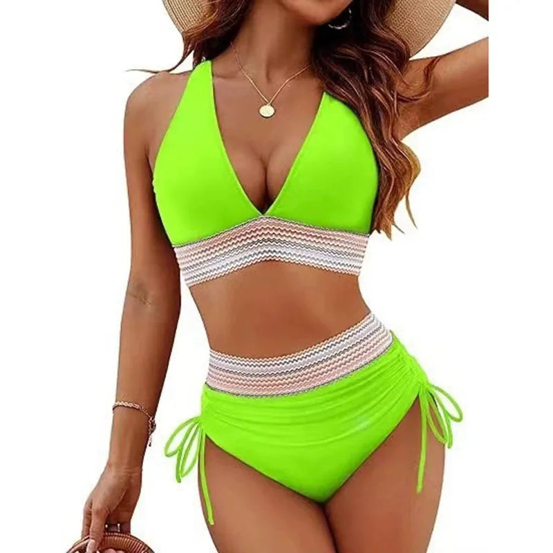 Sexy Deep V-Neck Bikini Swimsuit Set for Women | High Waist Swimwear