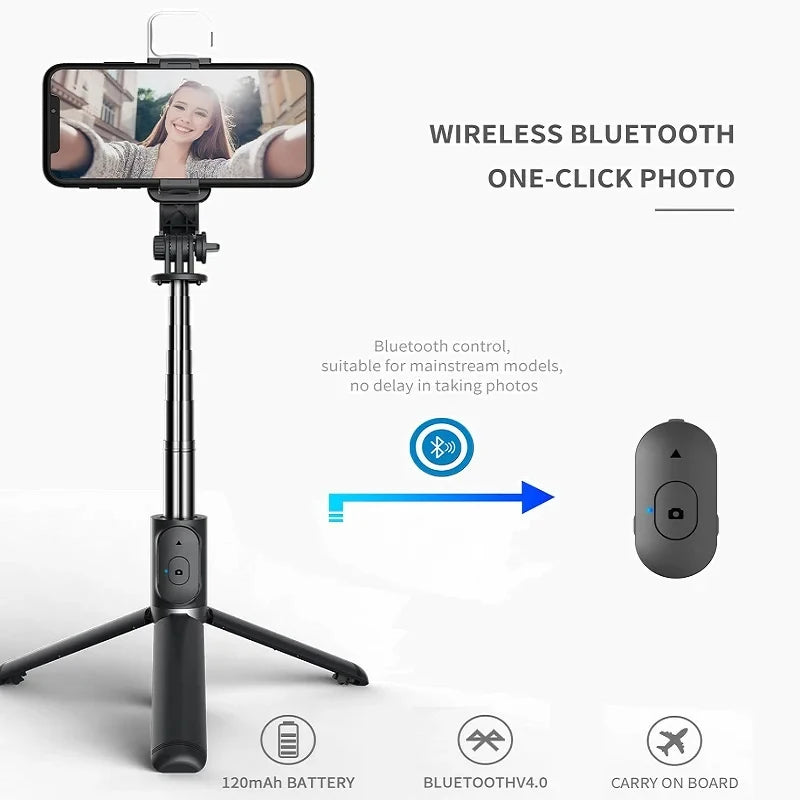 Extended Selfie Stick Tripod with Wireless Bluetooth Remote & LED Light