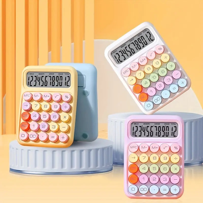 Cute Candy Color Mechanical Calculator | 12-Digit Office Tool