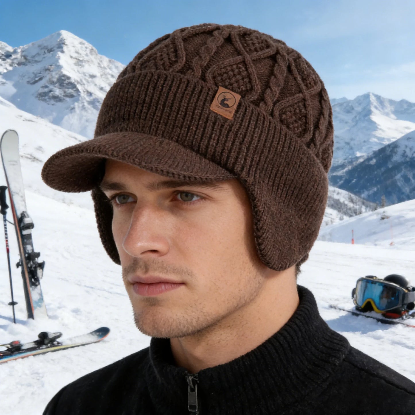 Unisex Fleece Lined Earflap Beanie Hat | Stylish Warm Winter Cap