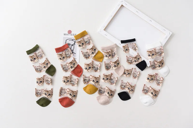 Trendy Women’s Transparent Cat Socks | Cute Kawaii Summer Fashion