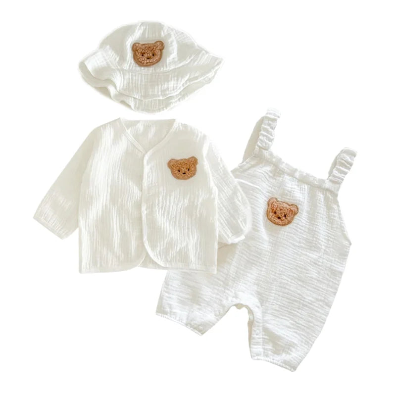 3Pcs Muslin Baby Jumpsuit Set | Stylish Summer Outfit for Kids