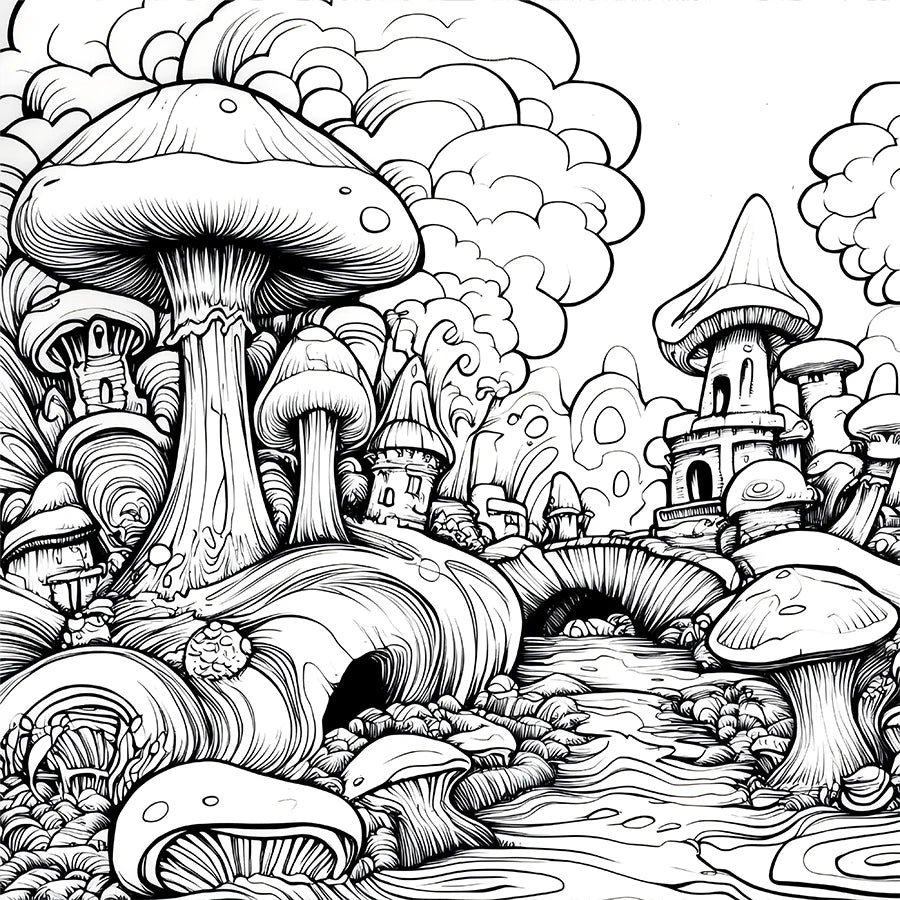 Mushroom World Coloring Book | Stress Relief & Creative Fun