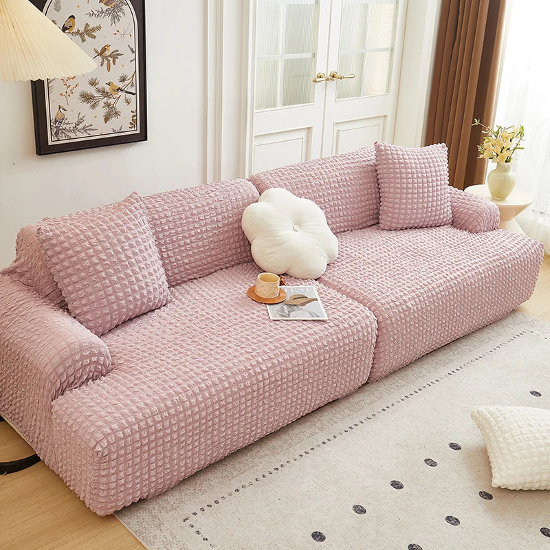 Solid Color Bubble Popcorn Sofa Cover | Elastic & Durable Fit